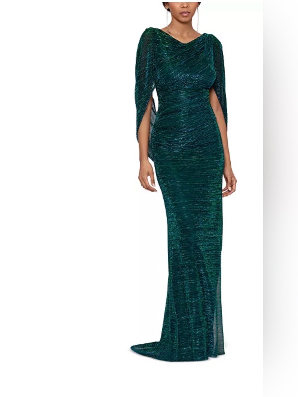 Betsy & Adam [ 14 ] TAMSIN Metallic Crinkle Cape Sleeve Gown Jade